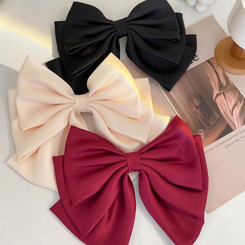 Female Satin Bow Hairpin Ponytail Clip Bowknot Ribbon Spring Clip Temperament Accessories Korean Fashion Elegant