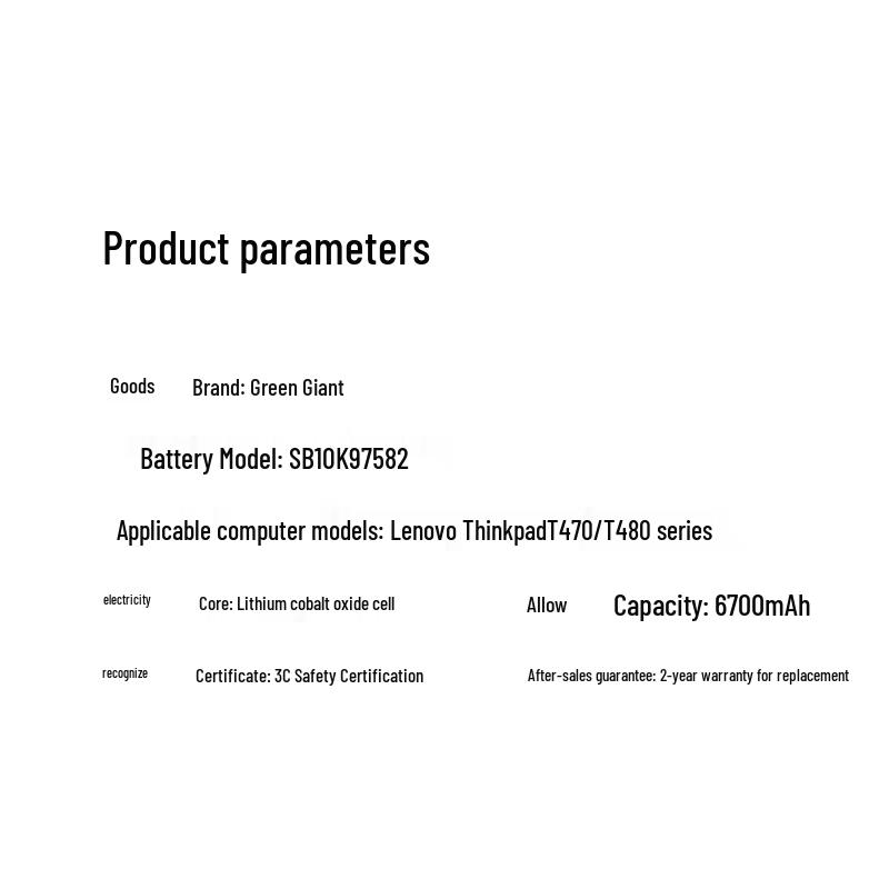 Replacement Laptop Battery for Lenovo ThinkPad T470 T480 T580 Series