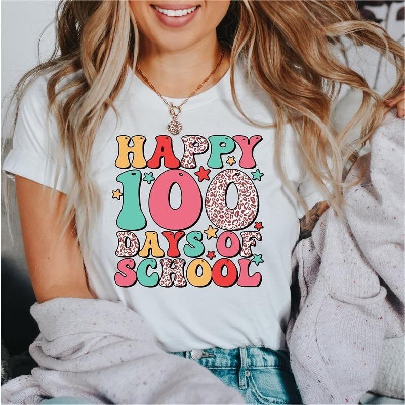 Женские топы 100 дней школы с принтом High Street Trendy Fashion Casual Cotton T Shirts Womens