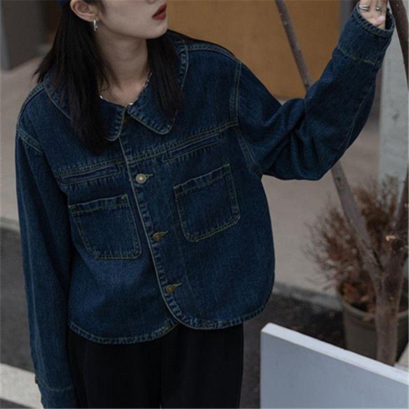 Women's Retro Denim Jacket for Spring and Autumn Korean Style Hong Kong Flavor Student Short Streetwear Jacket