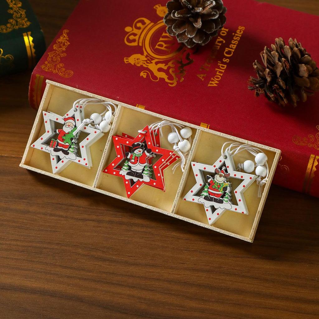 Exquisite Wooden Christmas Tree Ornaments and Small Gift Box