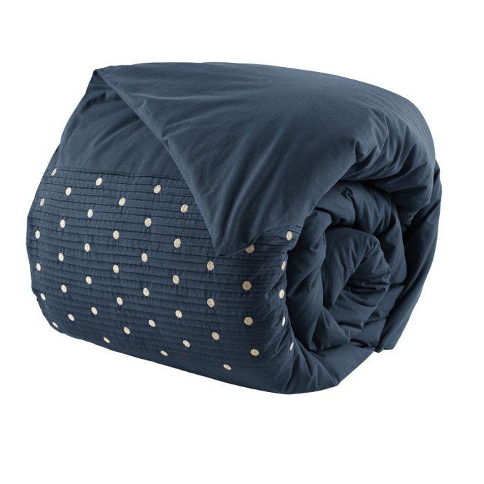 Housse de couette "Agathe" toutes dimensions avec plis religieuses et pois brodés - Agathe Mûre - Housse de couette 260 x 240 cm