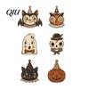 Halloween Wooden Ornaments 6 Pcs Vintage Ornaments, Rustic Farmhouse Cat Owl Pumpkin Hanging Decorations for Party Ghost Tree Home Decor Style