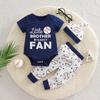 Baby Boy Short Sleeve Letter Cotton Bodysuit Baseball Print Pants And Hat Outfit Set
