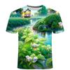 2024 Summer New Spring/Summer Landscape Series 3D Digital Printed T-shirt for Casual and Comfortable Men and Women Round Neck T-shirt