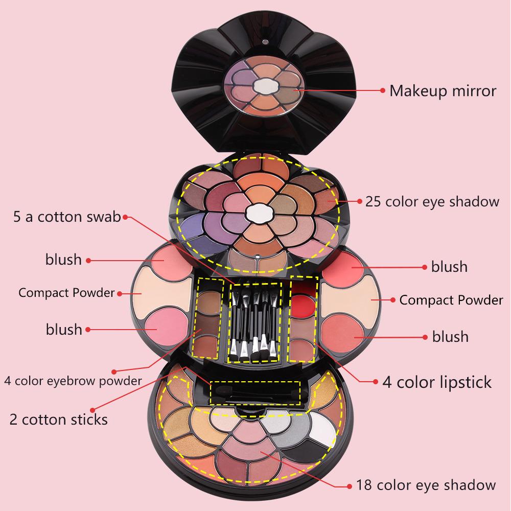 MISS ROSE 64-in-1 Exquisite Girl Set Floral Makeup Case All-in-one Makeup Kits Professional Makeup Eyebrow Powder Eye Shadow Lipstick
