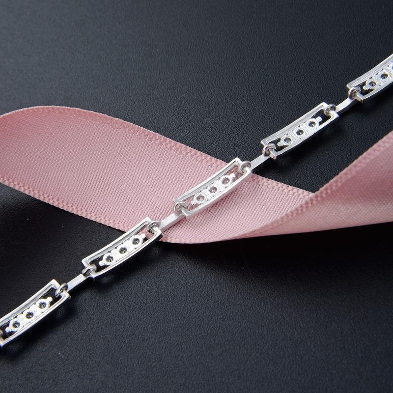 Lindon Women Zircon 925 Sterling Silver Jewelry Geometric Bead Chain Link Bracelet Fashion Fine Wedding Gift for Girlfriend