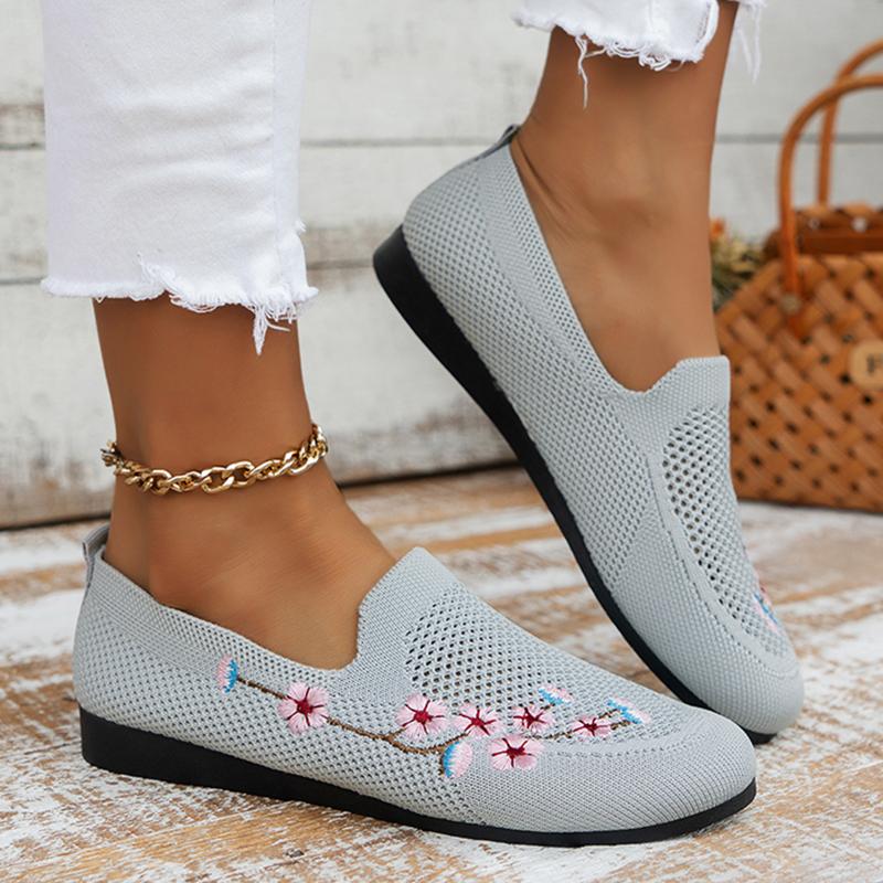 Fashion Fashion Embroidery Knitted Loafers Women Mesh Breathable Shallow Flats Shoes Woman 2024 Summer Soft Sole Casual Shoes Big Size43