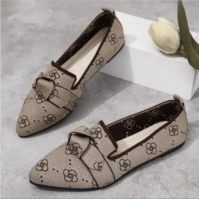 Fashion Women's Shoes Loafers Leopard Ballet Flats Pointed Toe Barefoot Slip-on Low Heel Luxury Stripe Print Woman Shoe Butterfly Size43