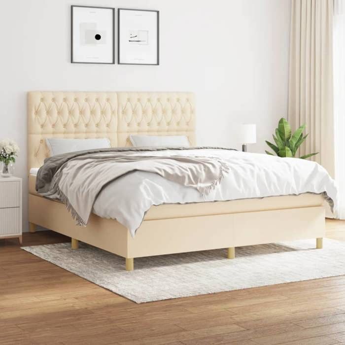 Maison Exclusive - Sommier à lattes de lit avec matelas Crème 180x200 cm Tissu