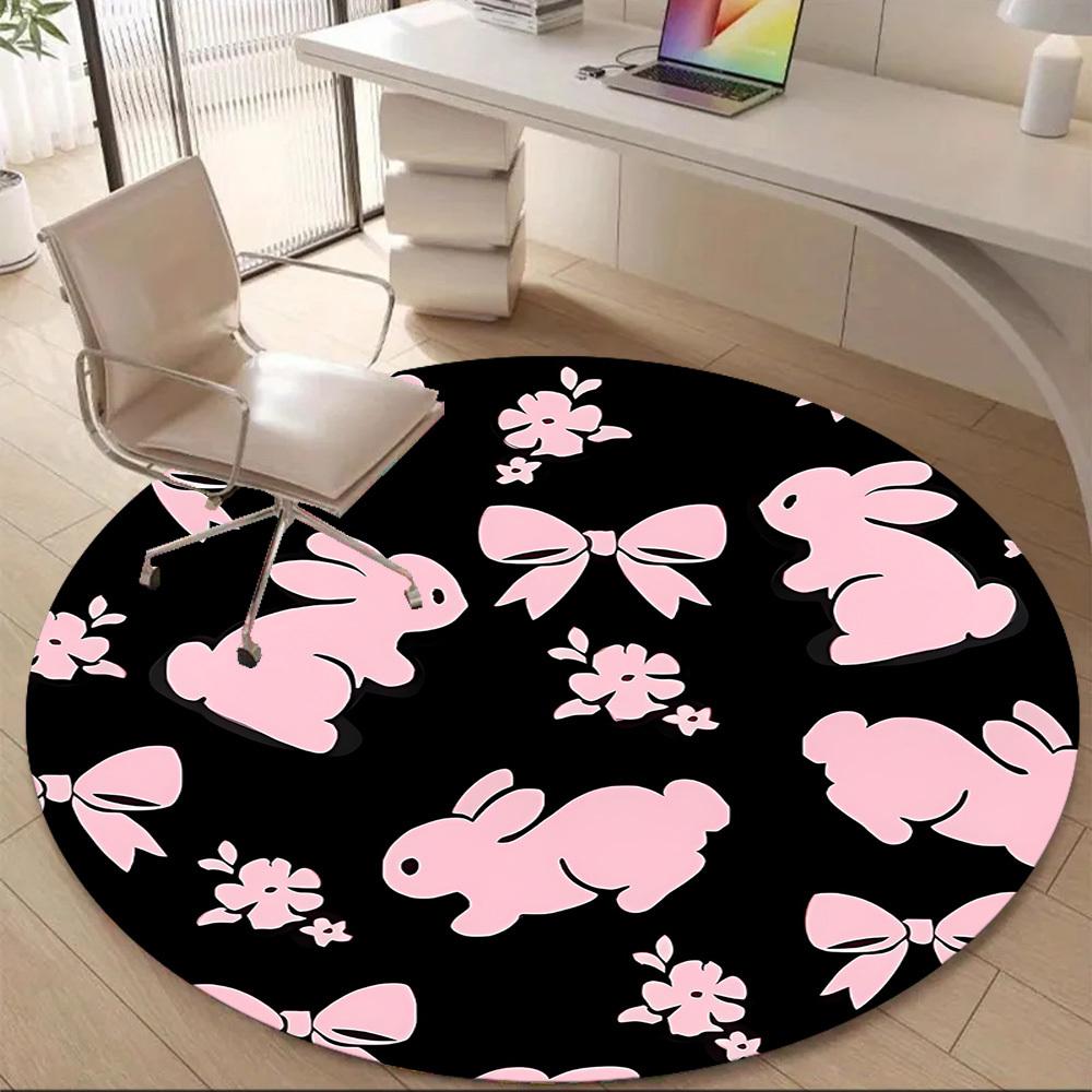 1pc Bunny Floral Office Round Area Rug, Mat Suitable ForOffice, Under Office Chairs Bedroom Living Room Home Decor, Room Deco
