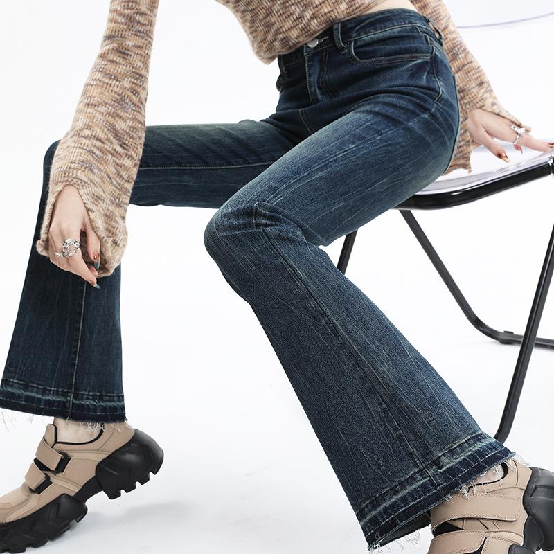 [Spring high-waisted flared jeans women's new elastic and thin small horseshoe micro-flared trousers