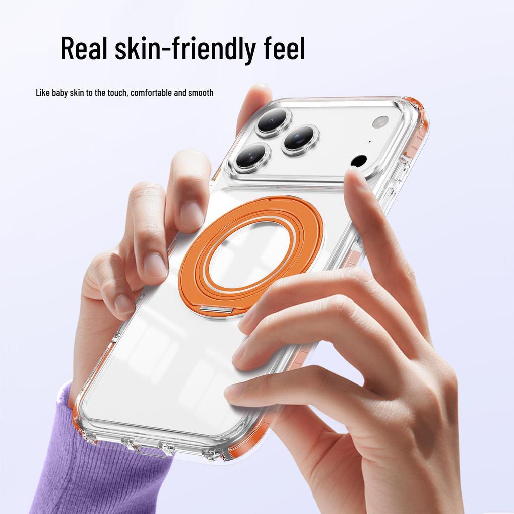 Магнитный прозрачный чехол для iPhone 17 Pro Max с двухцветной вращающейся подставкой для Apple 16/15 Pro