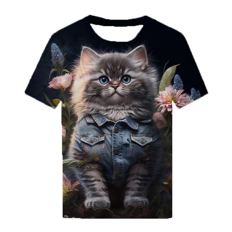 Повседневная мужская футболка с короткими рукавами и принтом Pet Cat 3D Digital Printed
