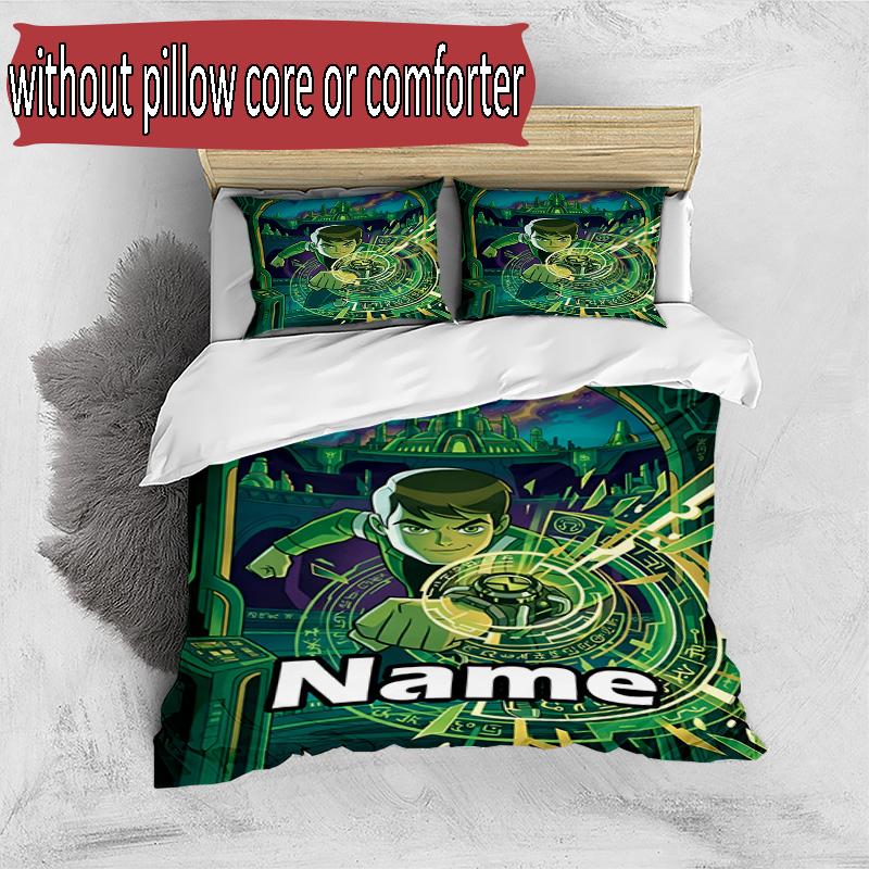 3pcs Duvet Cover Set (1*Duvet Cover + 2*Pillowcase, Without Core), Custom Name Ben 10 Cartoon Pattern Bedding Set, Home Bedroom Decor Gift