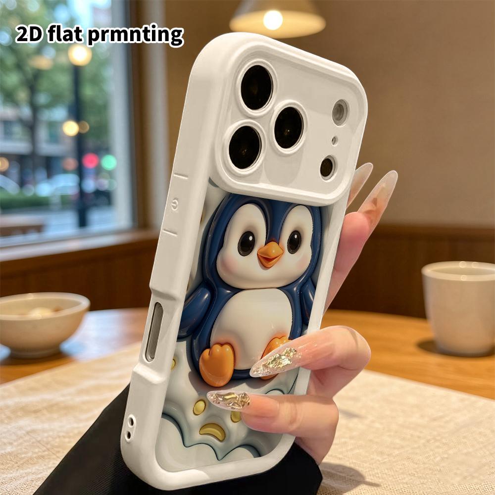 Phone case: 2D flat design suitable for iPhone 18 17 16 15 14 13 Pro protective case, blue little penguin, perfect Christmas and Halloween holiday gif