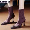 Square Toe Women Ankle Sock Boots High Heels Shoes 2025 Winter New Sexy Stilettos Snow Chelsea Boots Pumps Mujer Zapatos Botas