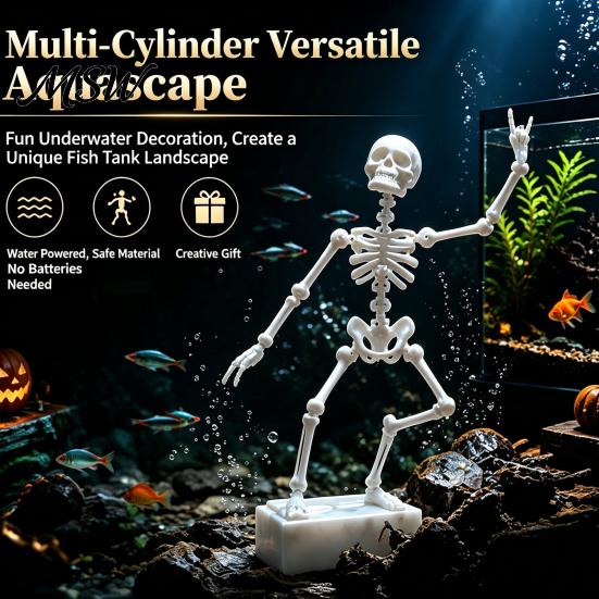 Non-Toxic Aquarium Accessory Dancing Skeleton Bubbler Ornament, Air?Powered Moving Fish Tank Safe PLA Reptile Habitat Decor, Underwater Funny