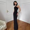 Весна/Лето 2025 Женское однотонное вечернее платье без рукавов с высоким воротом, облегающее фигуру