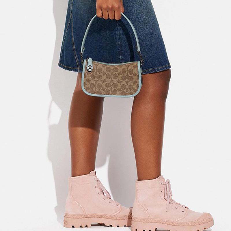 Coach Свингер 20 Классический с принтом Monogram Застежка-молния Ткань и кожа Сумка для маджонга Женские сумки Хаки Коричневый C9012-V5U1A