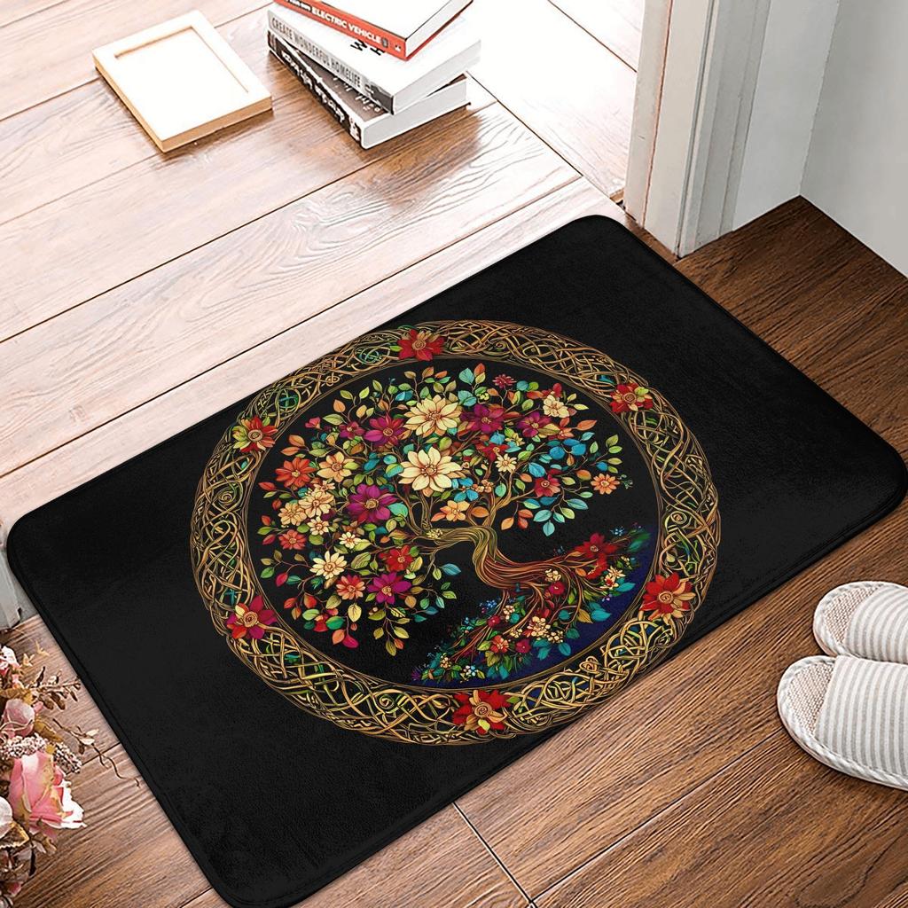 Tree of Life with Floral Fashionable Style Door Mat Machine Washable for Bathroom Bedroom Living Room Entrance