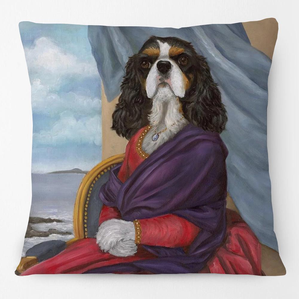 Renaissance Dogs And Cats Cushion Cover King Charles Spaniel Black Pug Dog French Bulldog Labrador Vintage Pillowcase