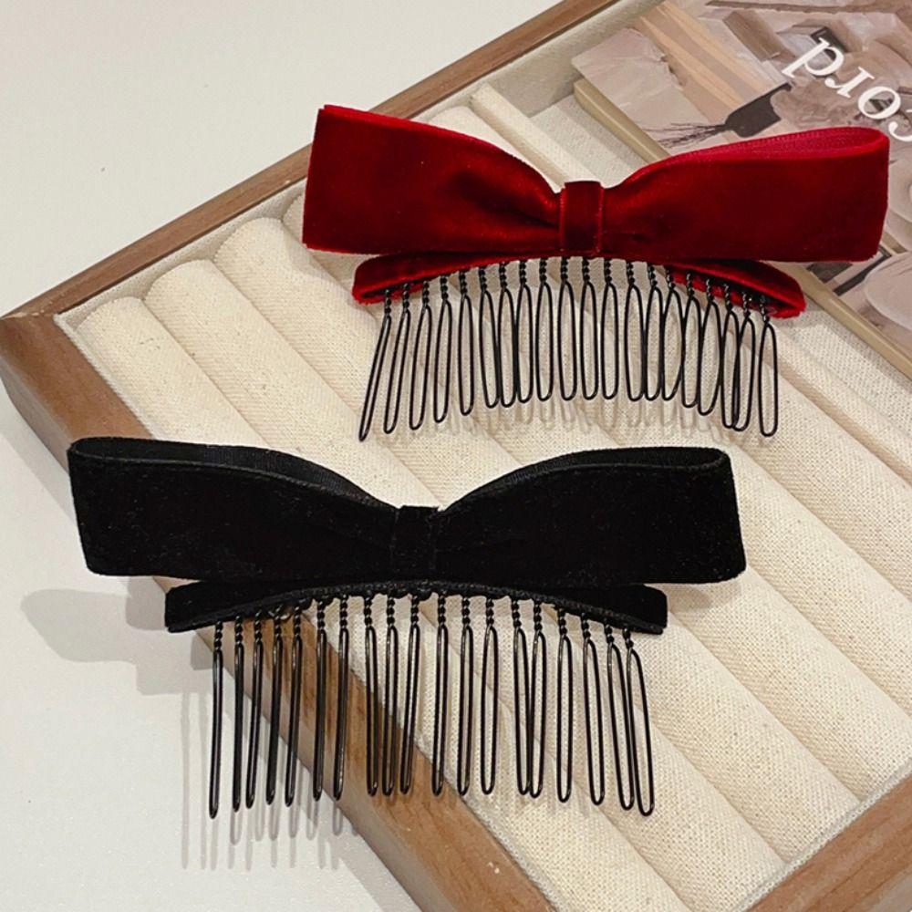 Hair Comb Bow Hairpin Red Velvet Bowknot Hair Clip Sweet Female Hair Accessories