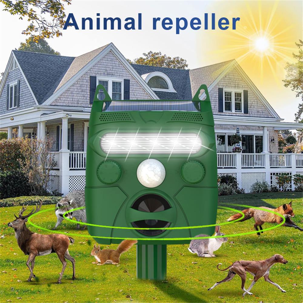 Ультразвуковой отпугиватель животных на солнечной энергии для использования на открытом воздухе с датчиком движения и светодиодной подсветкой