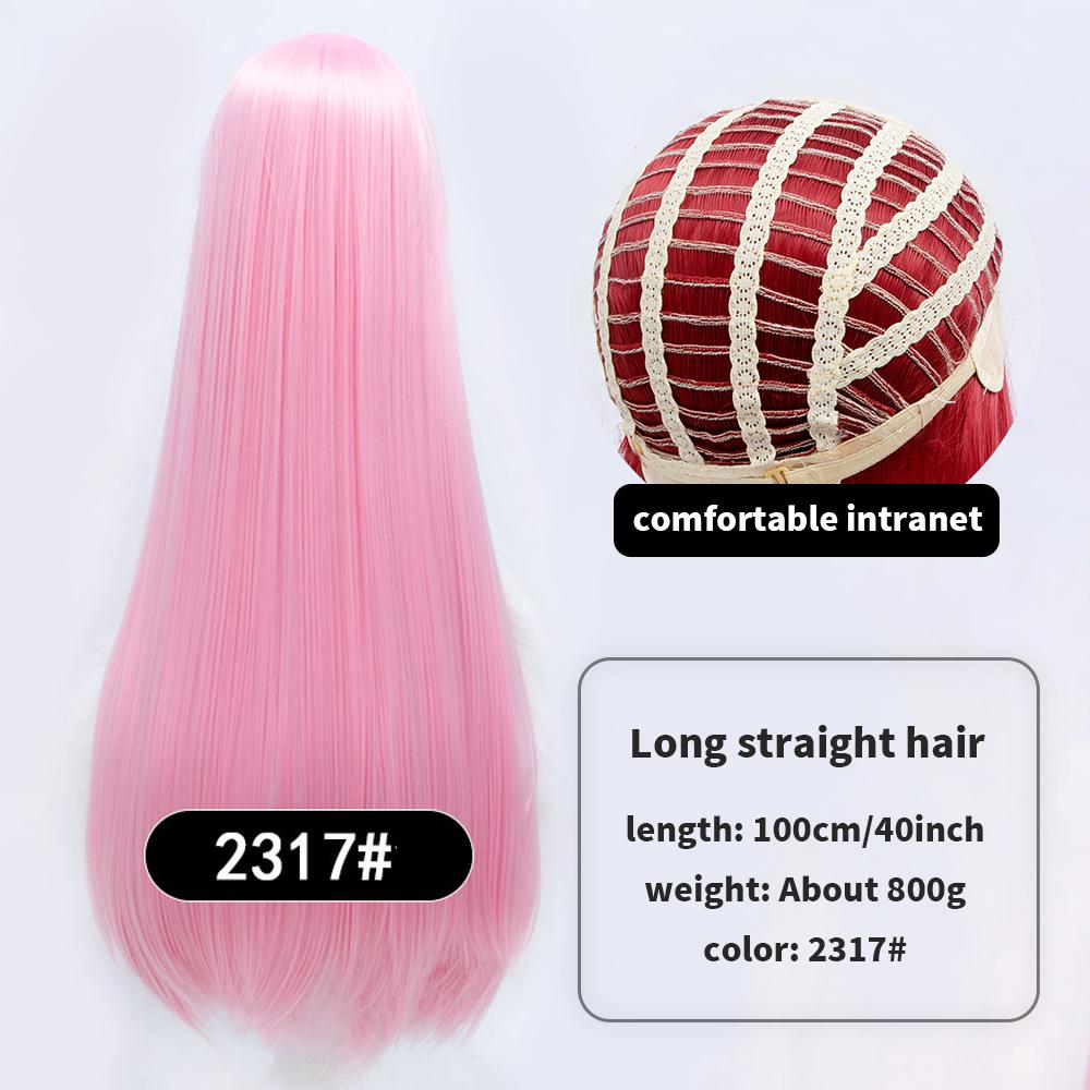Длинный синтетический парик аниме для косплея 100 см с челкой, светлые, синие, красные, розовые, фиолетовые волосы для вечеринки