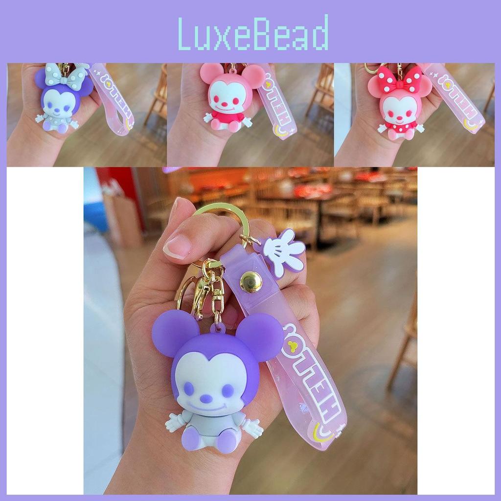 Adorable Cartoon Mickey Mouse Keychain With Cute Pink Bow Silicone Accessory