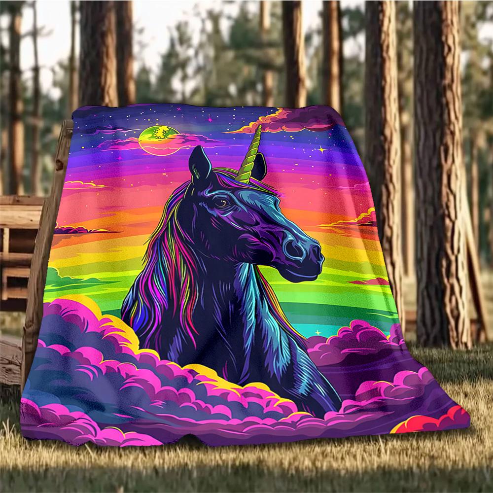 1pc Unicorn Fantasy Artwork Print Outdoor Blanket, Lightweight Polyester,