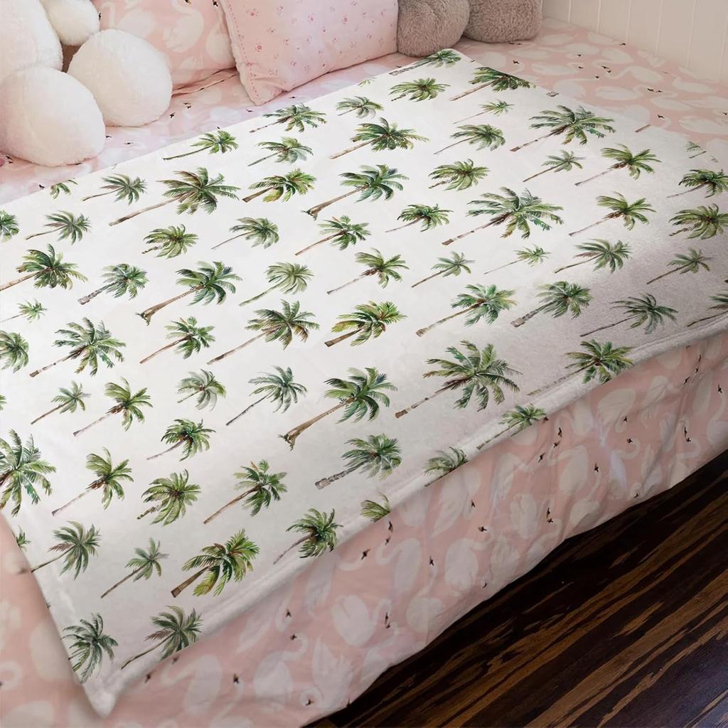 Watercolor Palm Trees Baby Blanket for Boy Girl Green Palm Trees Soft Swaddle Blanket Summer Beach Flannel Receiving Blankets for Toddler Baby