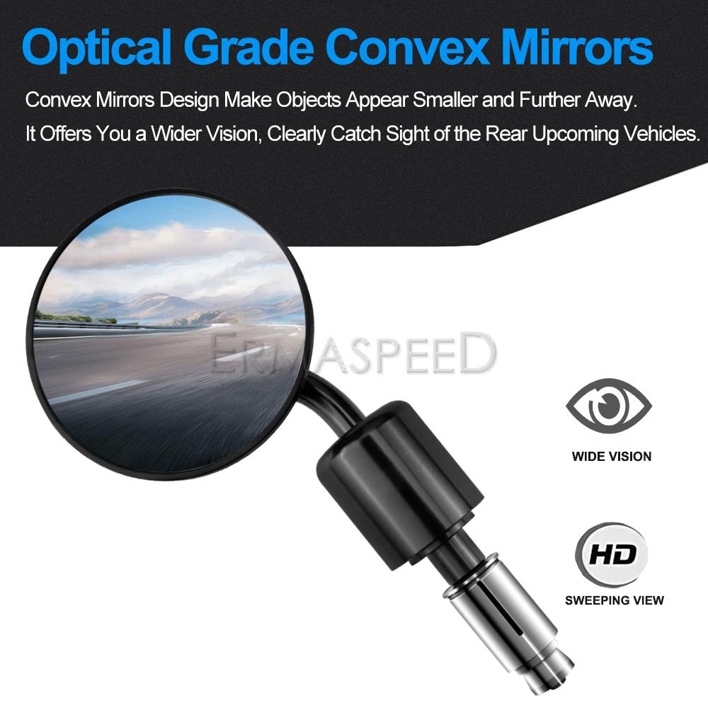 1 Pair Round Motorcycle Bar End Mirrors 22mm 7/8 inch Handlebar Mirror Universal Rear View Mirror For Street Bike Scooter