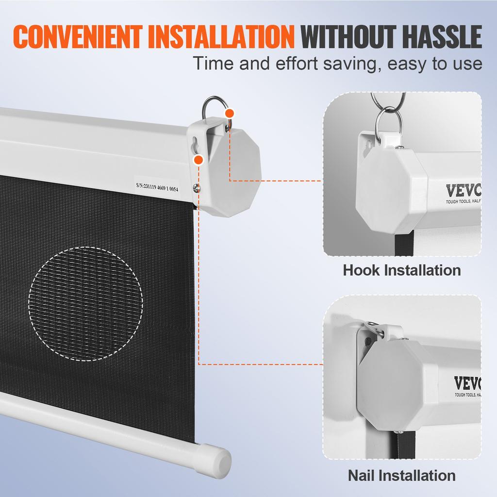 VEVOR Manual Pull Down Projector Screen, 100 inch 16:9 4K 1080 HD Retractable Projector Screen, Auto-Locking Portable Projection Screen