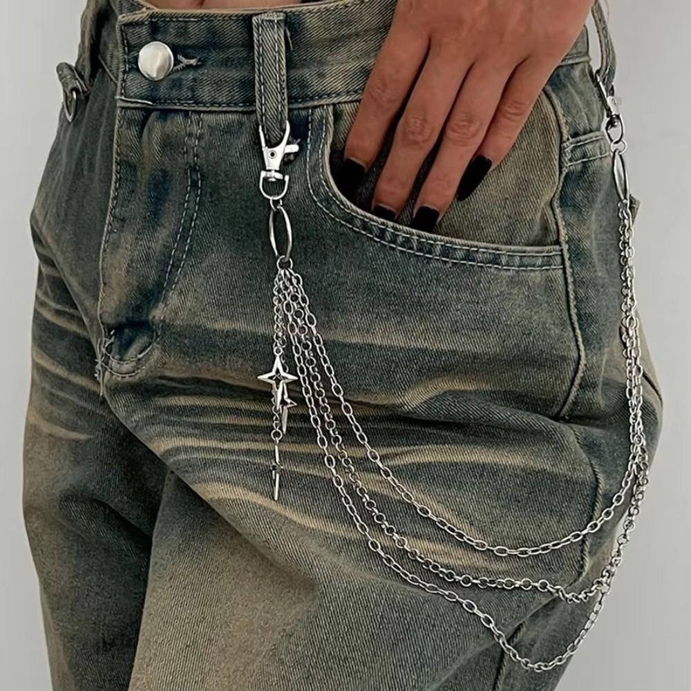 Панк Многослойная Металлическая Подвеска Звезда Цепь для Брюк Хип-Хоп Поясная цепочка Брелок Цепь для Джинсов Женские Модные Ювелирные Аксессуары Подарки