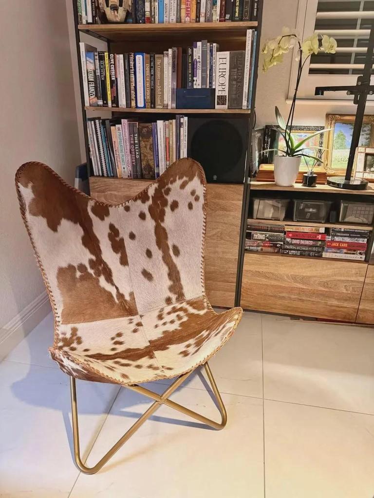 Vintage Handmade Cowhide Hair Leather Folding Butterfly Accent Chair with Iron Frame