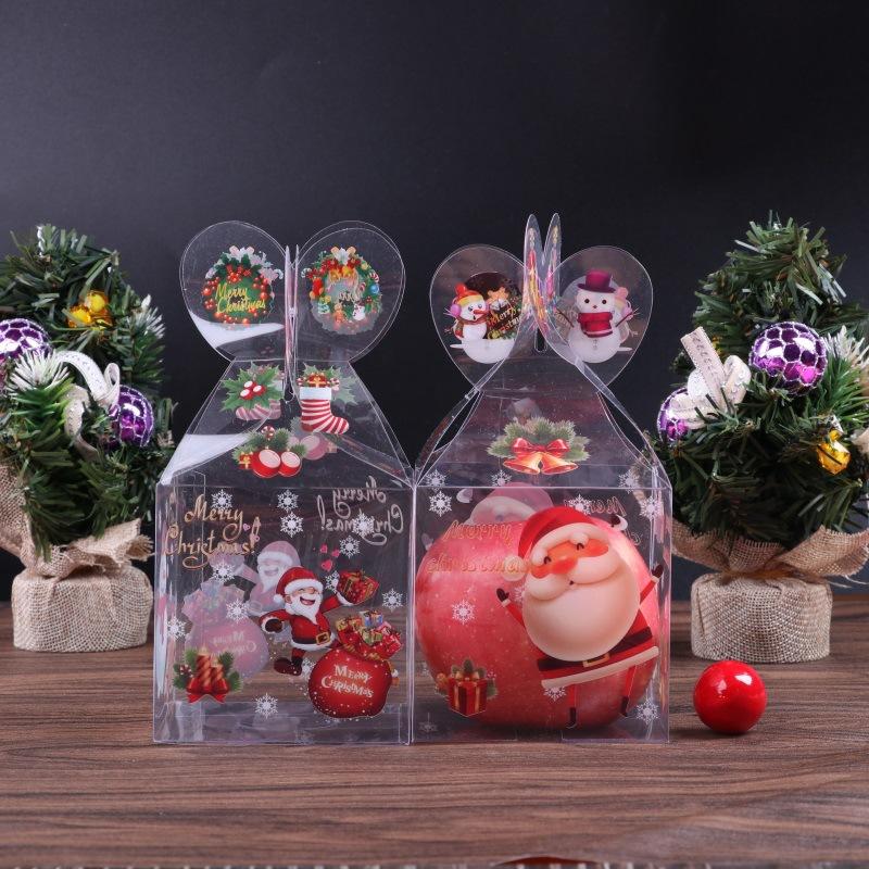 10PCS PVC Transparent Candy Box Christmas Decoration Gift Box and Packaging Santa Claus Snowman Elk Reindeer Candy Apple Boxes