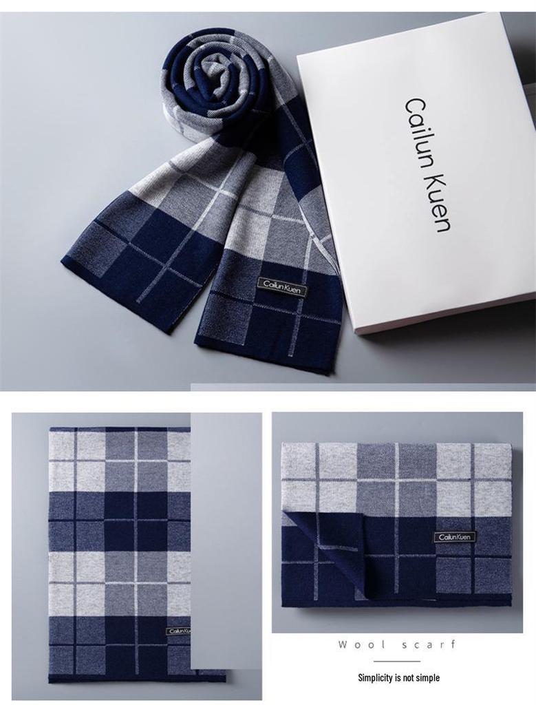2026 New Men's Wool Plaid Scarf – Trendy Knitted Korean Style, Versatile and Warm Winter Accessory
