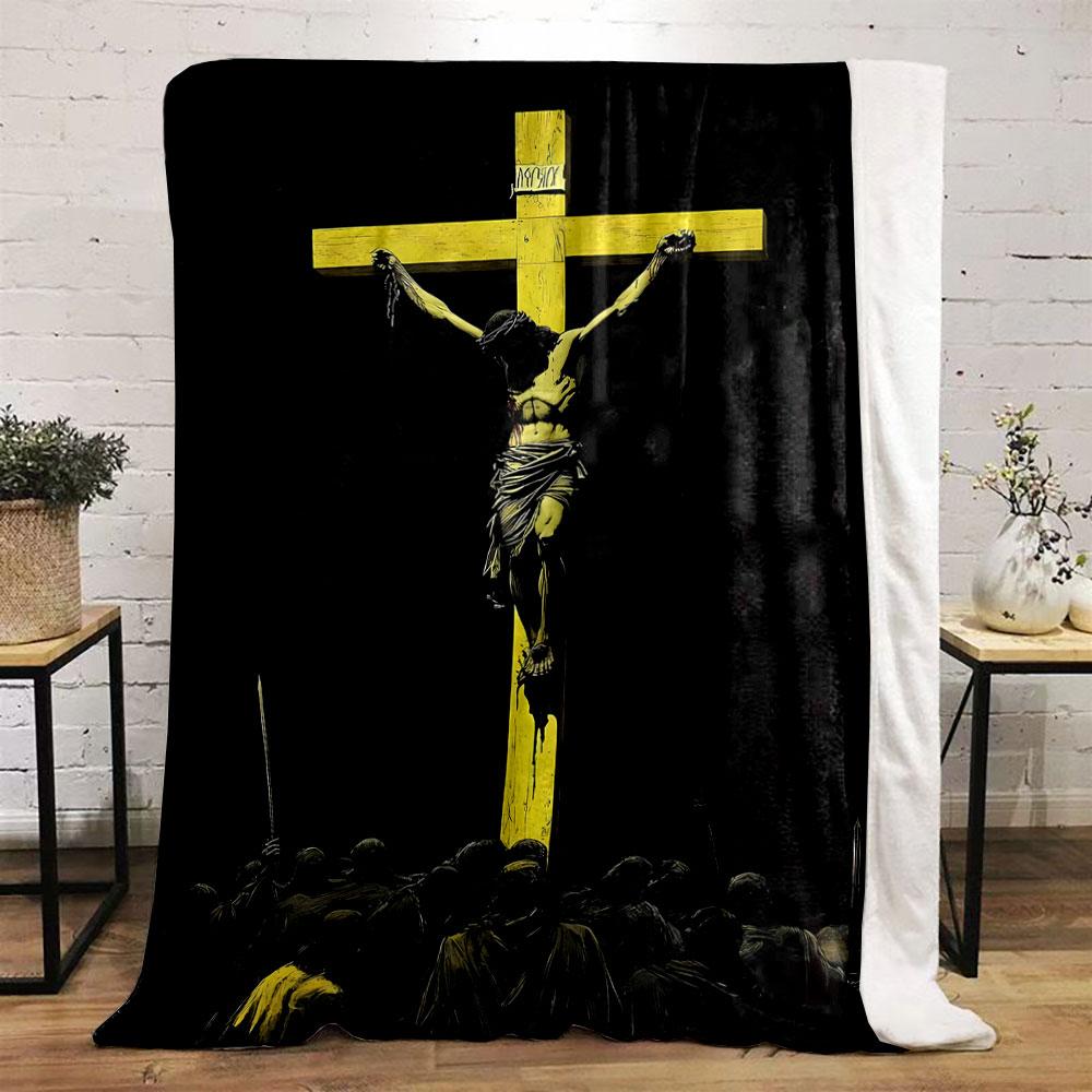 Jesus on Cross Blanket Printed Blanket for Living Room Bed Couch lunch break Soft Cozy Blanket for Friend's festival Gift