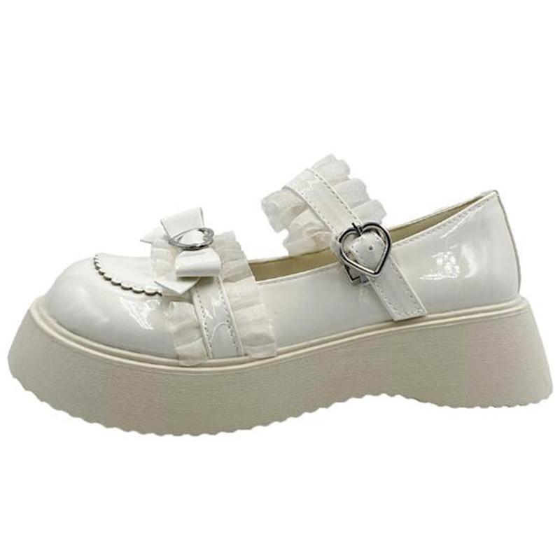 Милые туфли в стиле Лолиты, женские туфли Мэри Джейн на платформе с пряжкой в ​​форме сердца, милые нескользящие туфли JK на толстой подошве