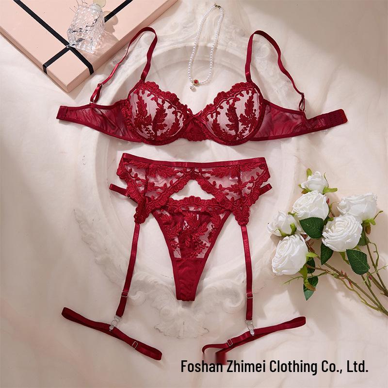 Y Прозрачный сетчатый комплект нижнего белья для трансграничной торговли: Сексуальный женский прозрачный бюстгальтер из трех частей