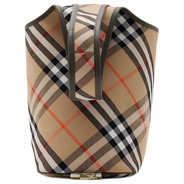 Burberry Винтажная клетчатая большая сумка-хобо на плечо с бежевой кожаной отделкой, сумка-тоут 80946781