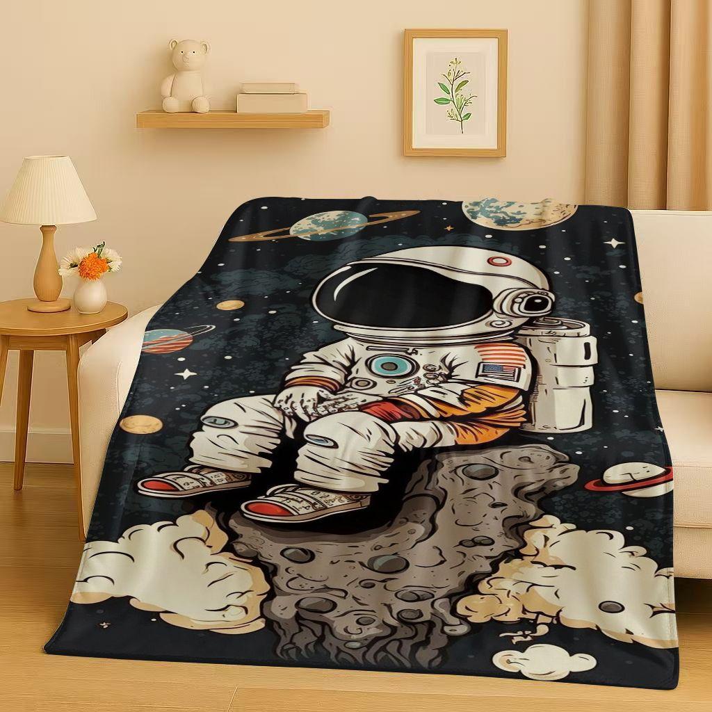 New Cartoon Astronaut Spaceman Planet Flannel Blanket,Ultra Soft Plush Throw for Home Bedroom Bed Sofa Cover Kid Christmas Gift