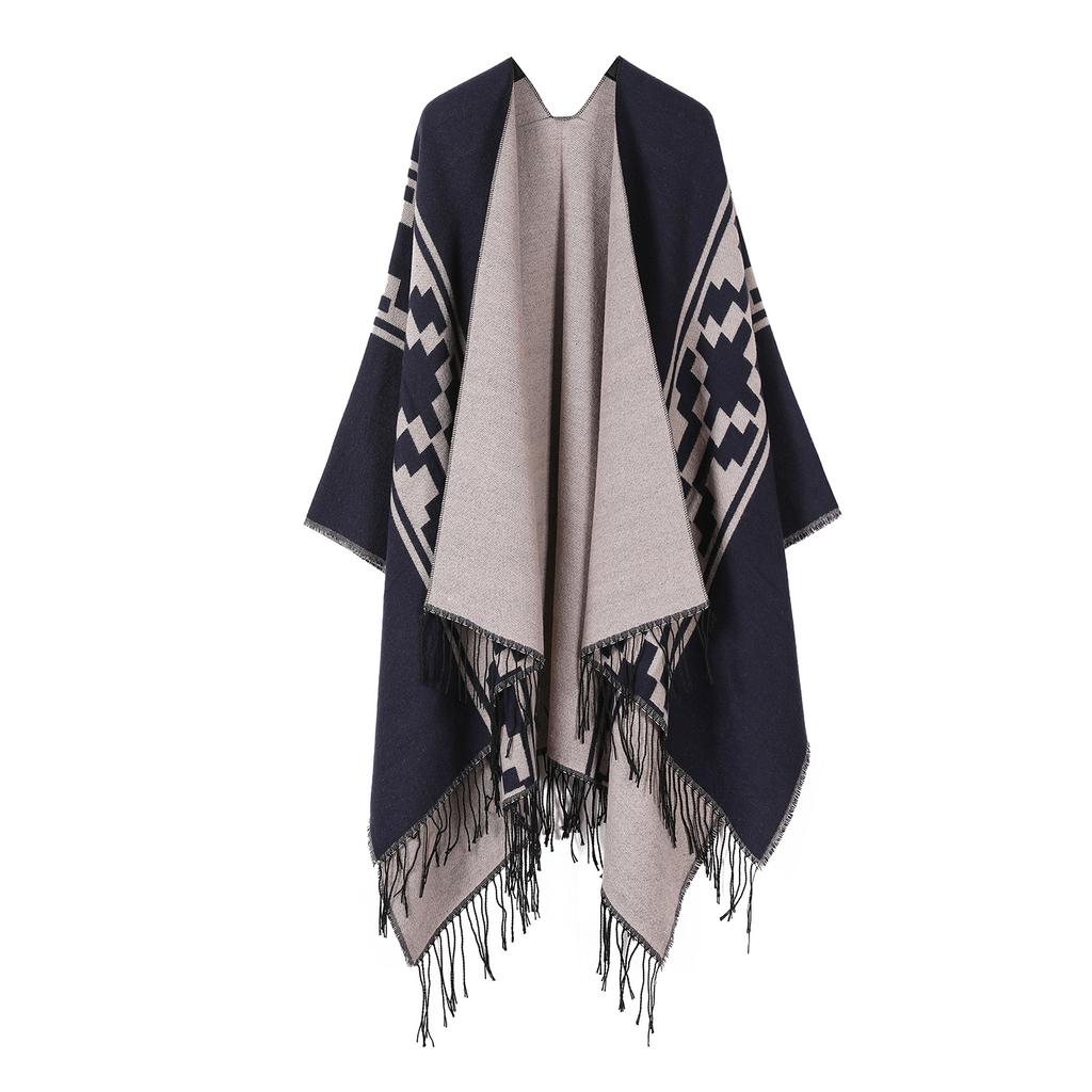Versatile Travel Shawl, Cold-Proof And Warm In Spring And Autumn, With Thickened Fringed Split Cloak