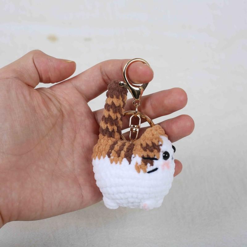 Handmaking Crochet Kitten Keyrings Cute Smiling Cat Doll Crochet Keychain Cartoon Kitten Series Knitting Doll Keychain Custom