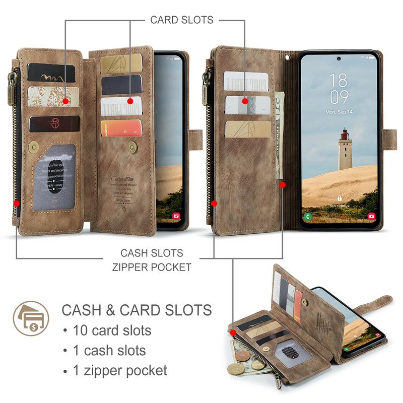 Leather Zipper Wallet Case For Samsung Galaxy A14 A15 A16 A17 A24 A25 A33 A34 A35 A36 A53 A54 A55 A56 A71 A72 4G 5G Phone Cover