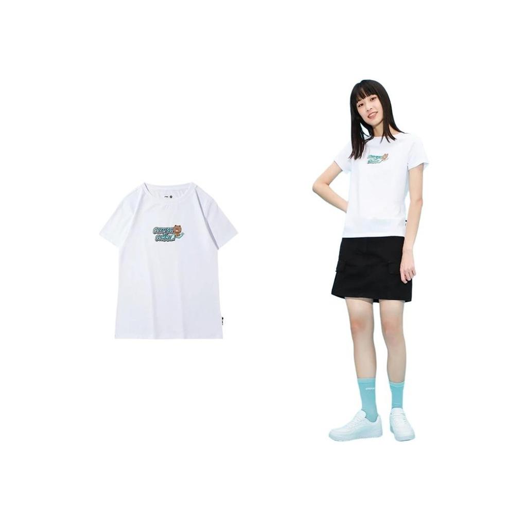 Li Ning X Line Friends Collaboration Sports Fashion Series Cartoon Fun Print Round Neck Short Sleeve T Shirt Women Tops White AHSR808-3