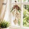 Rustic Office Wall Hanging Heart-Shaped Wooden Decorative Ornaments with LED Light, Farmhouse Heart Pendant Boho Bedroom Accents Vintage Beads & Jute