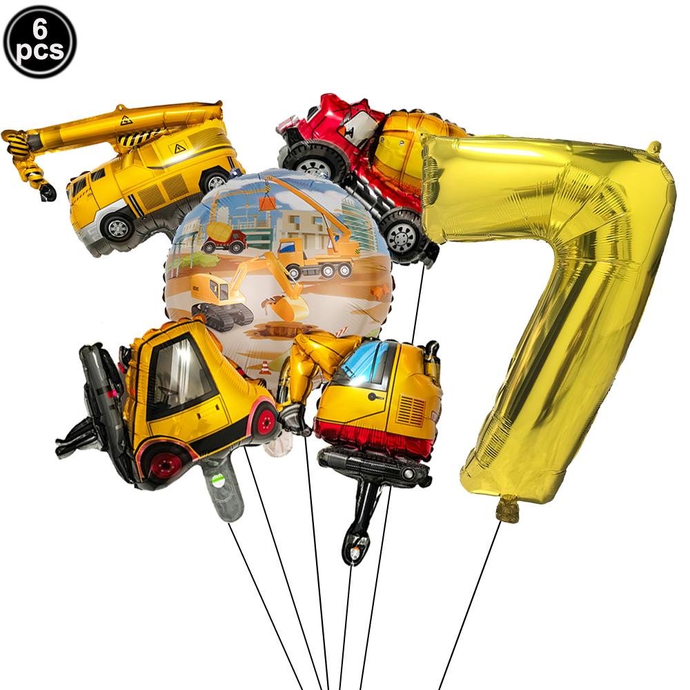 Excavator Vehicle Gold Black Digital Balloon Set For Boys Dump Truck Engineering Kids Construction Theme Birthday Party Supplies