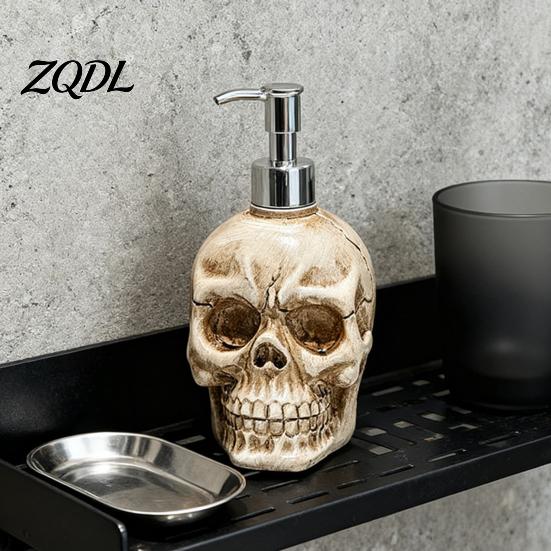 Gothic Bathroom Decor Accessories Skull Dispenser Bottle with Pump, Large Capacity Vinyl Refillable Hand Soap Lotion Container, for Shower Gel